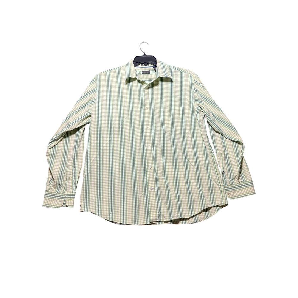 St.‎ Johns Bay Button Up Mens L Green Excellent Gingham Plaid 80s 2 Ply